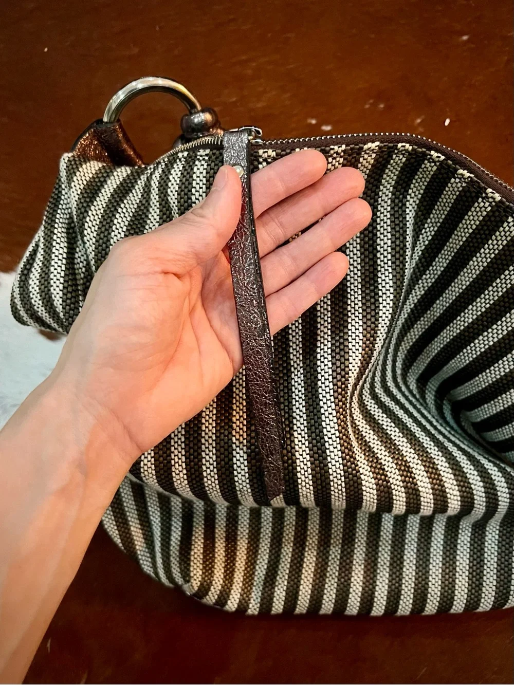 NWOT Italian Designer D2 Brown and White Stripped Leather Hobo Bag